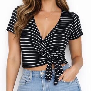 Urban Outfitters Project Social T Black and White Wrap Top Size XL